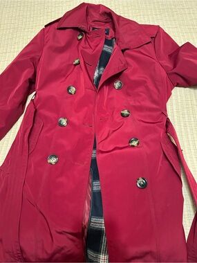 London Fog Women's Berry Red Double-Breasted Trench Coat